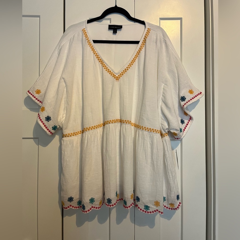 Lane Bryant size 24W White Tunic with Multicolor Embroidery. New with tags.